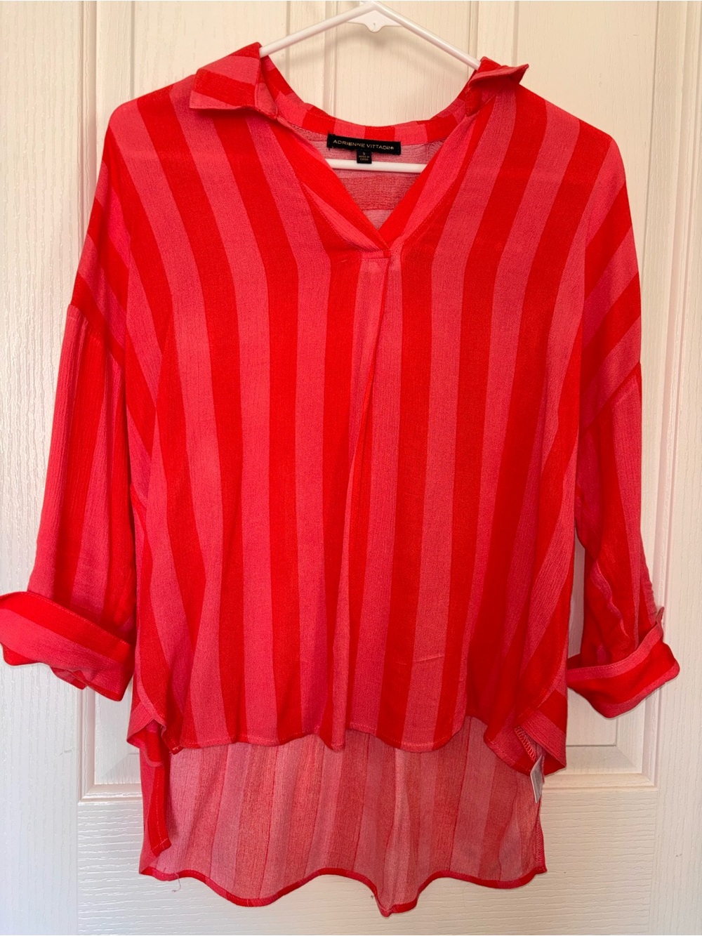 Adrienne Vittadini Coral orange Striped V-Neck Sheer Blouse